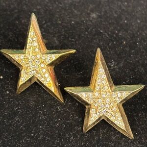 LES BERNARD TOO vintage Gold Star Earrings with crystals
